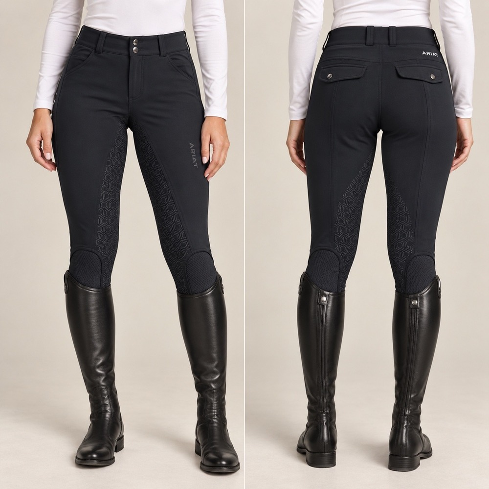 Ariat Tri Factor Grip Knee Patch Breeches Black 26R Equestrian Riding 10025790